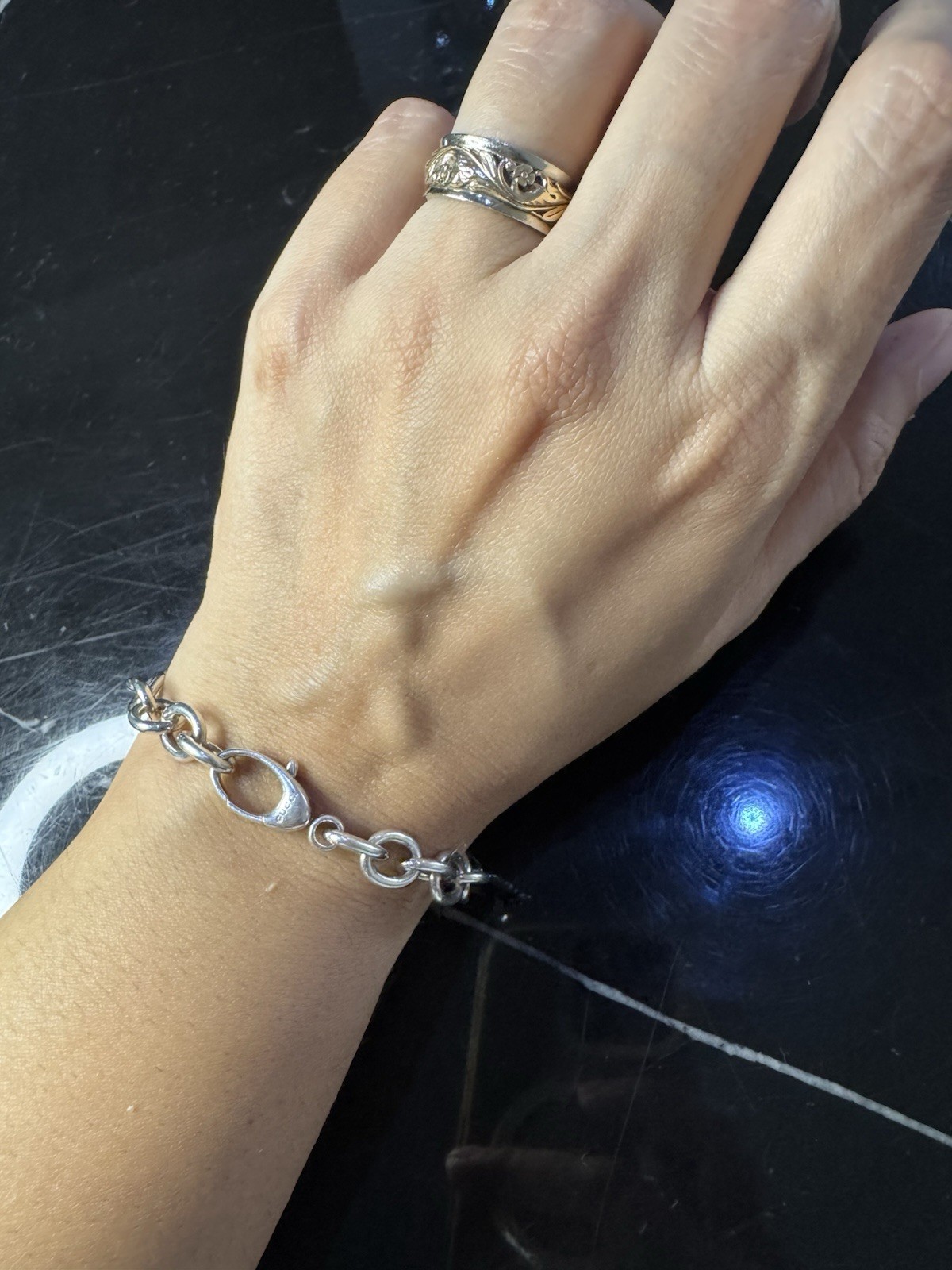 Authentic Gucci Sterling Silver Link Chain Bracelet 7 Inches