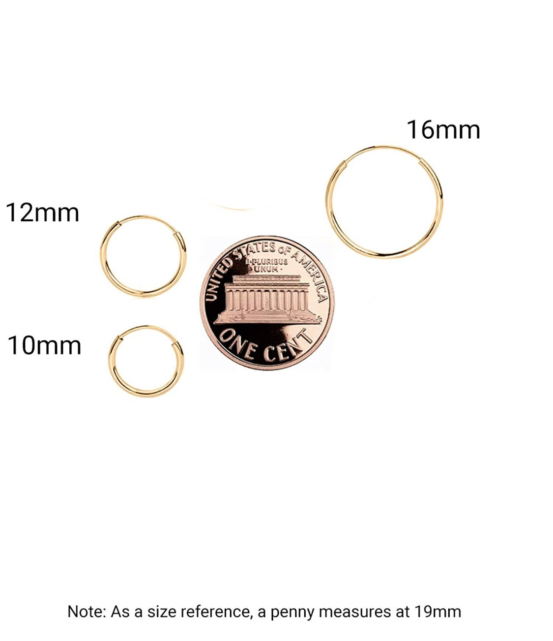 14k Yellow Gold Endless Tubular Hoop Earrings,Continuous Endless Hoops (Unisex)
