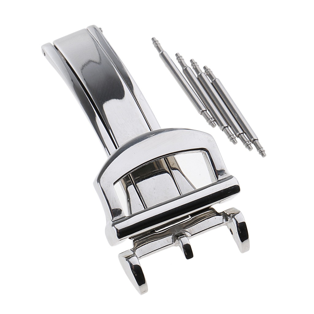 16mm Silver Stainless Steel Deployment Clasp Folding Buckle For Leather Watch