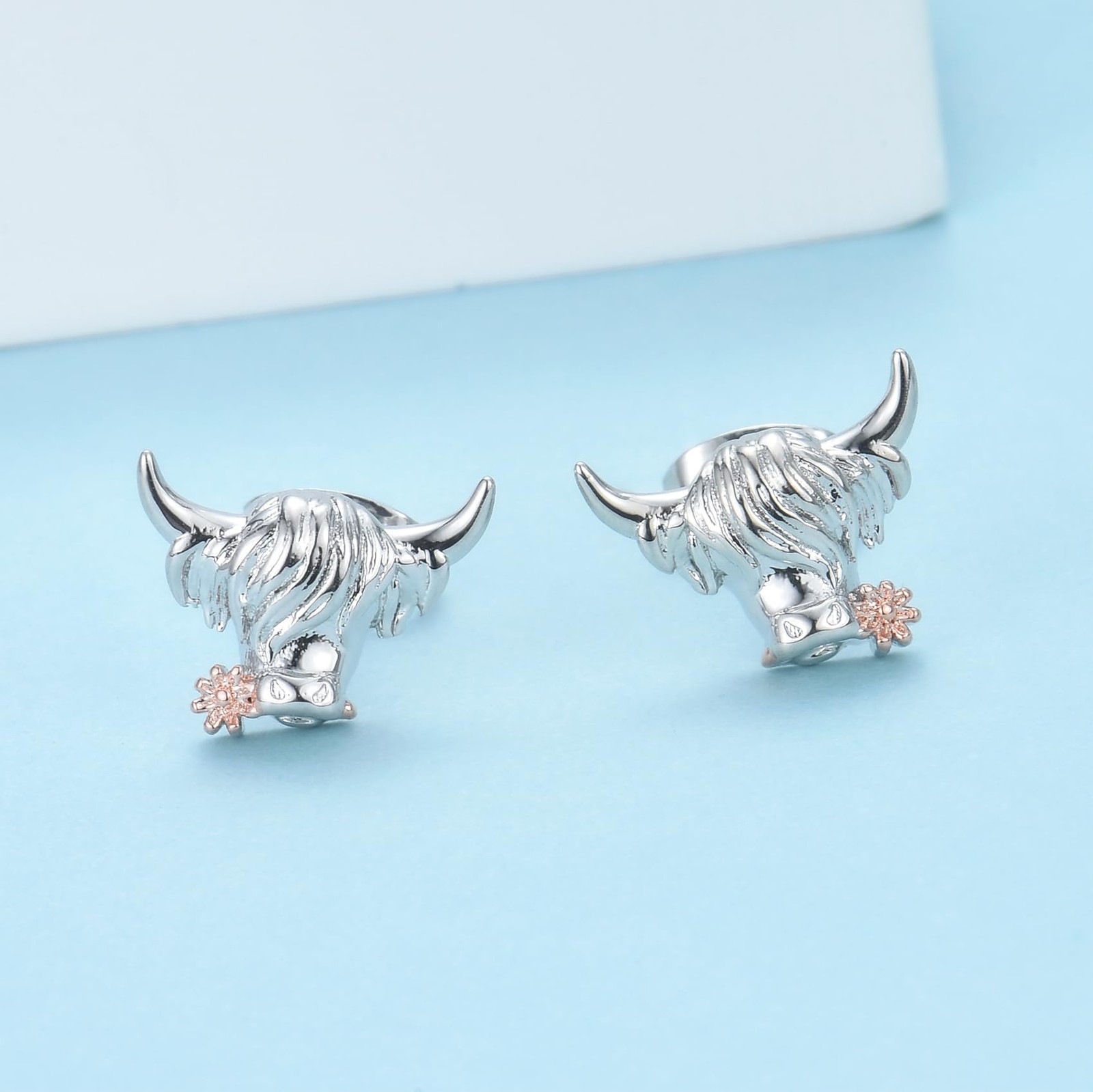 EPIRORA Highland Cow Stud Earrings for 9.2mm x 12mm (0.36″ x 0.47″), silver