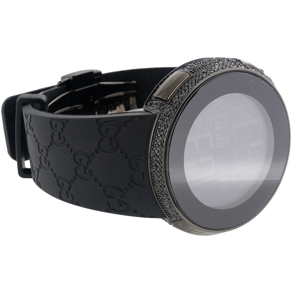 New Mens Custom Black Full Digital I Gucci YA114207 Black Diamond Watch 2.50 CT.