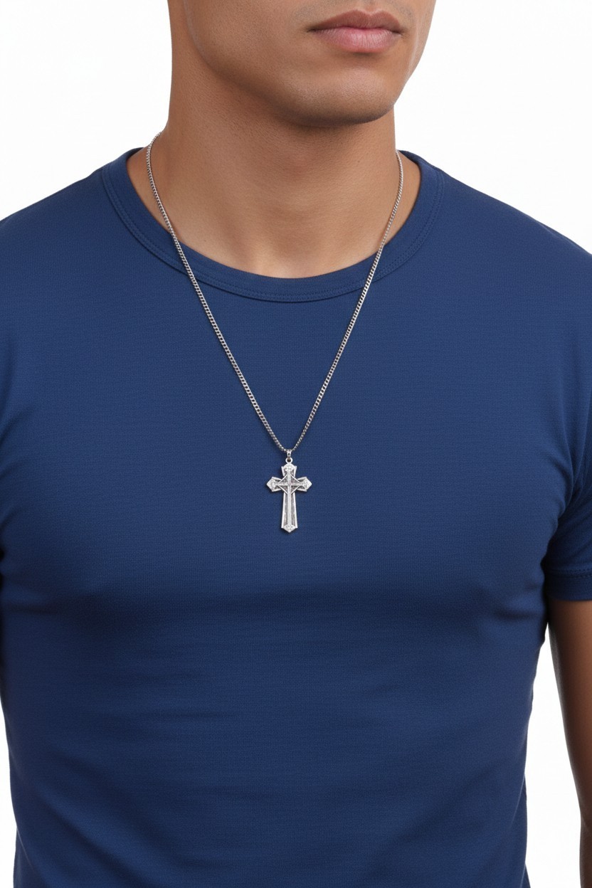 Men’s 925 Sterling Silver Cross 1 5/8 x 7/8 Pendant Religious Necklace 24 Chain