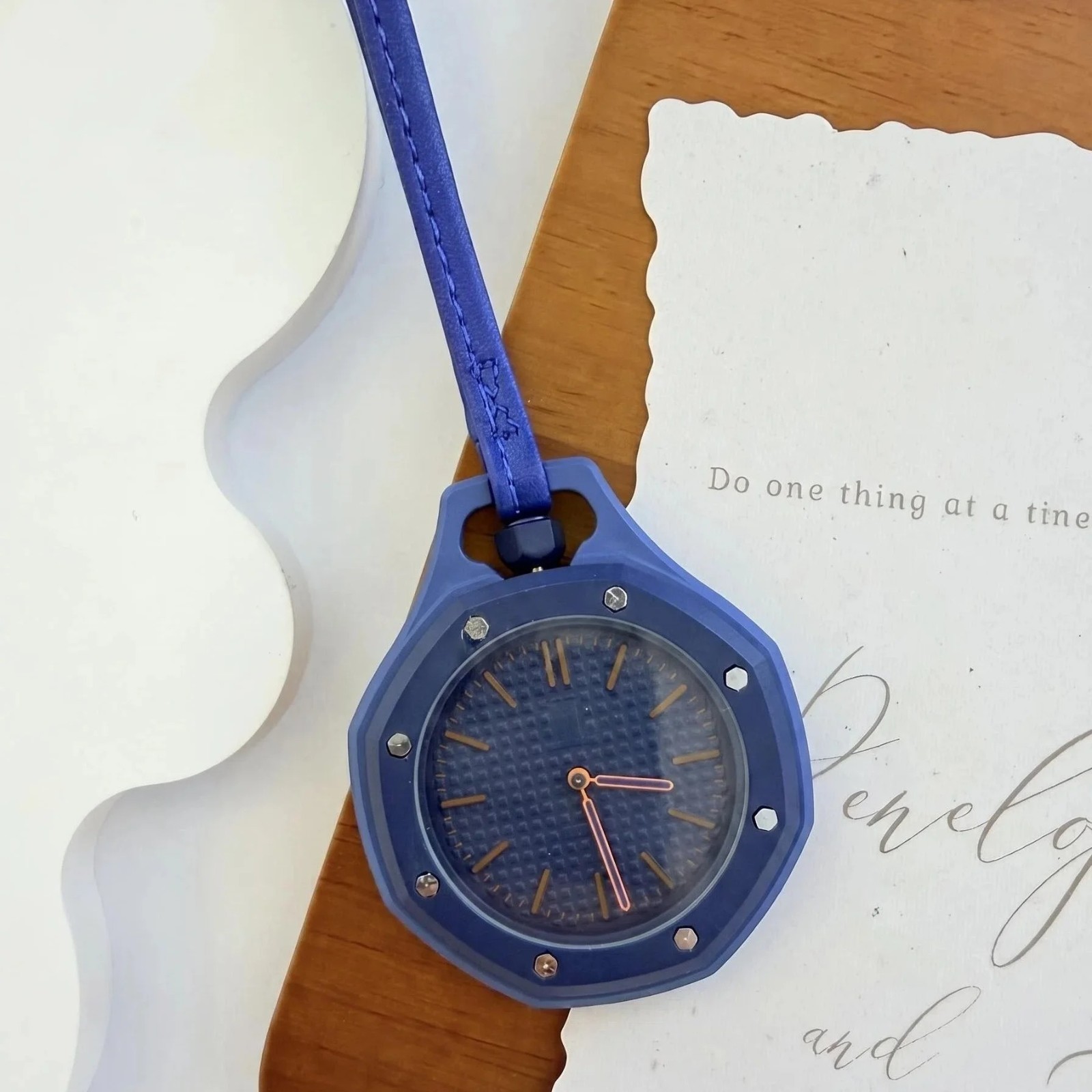 Octagonal Textured Dial Pendant Watch, Unisex, with Colorful Leather Strap