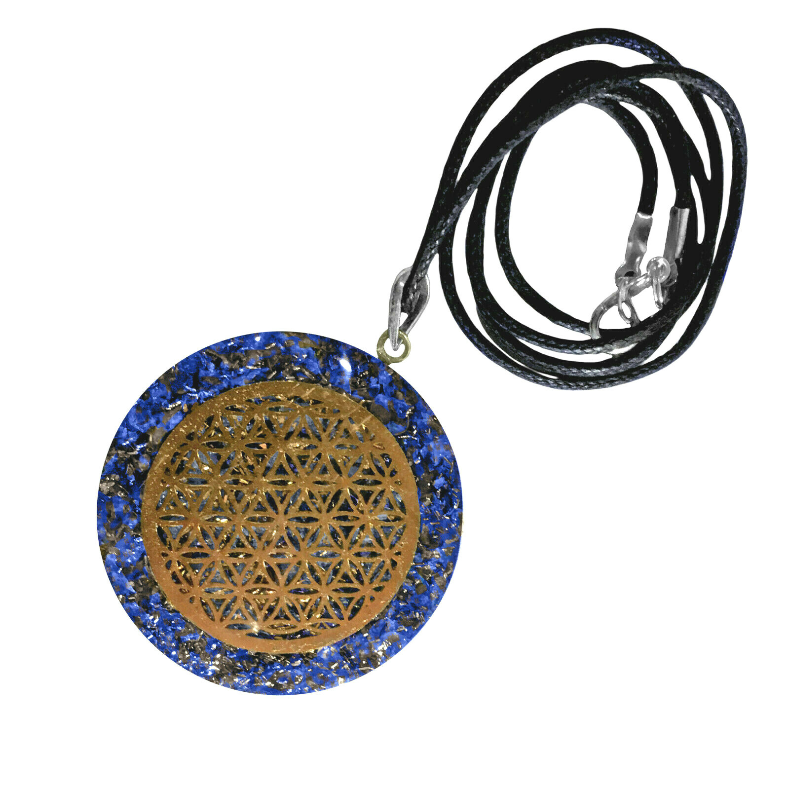 Lapis Lazuli Flower of Life Pendant Orgone Energy Copper Orgonite Necklace Reiki