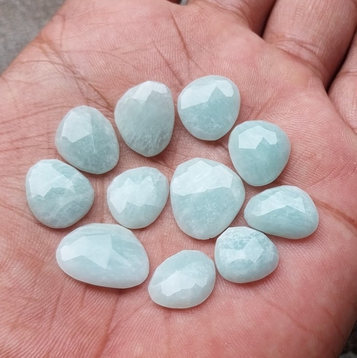 53.5 Ct 12×13-15×17.5 MM Natural Green Color Amazonite Rose Cut Shape 11 PCS lot
