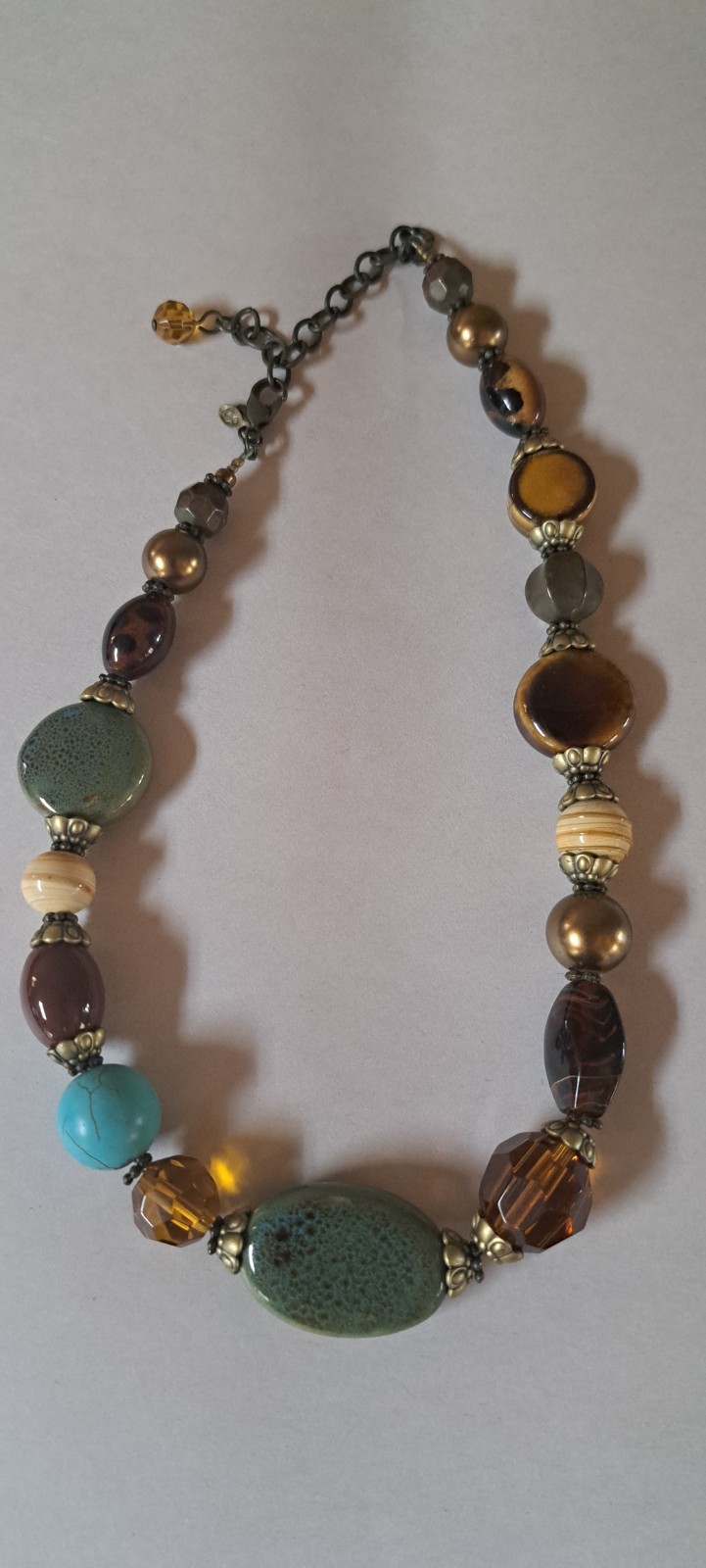 PREMIER DESIGNS Brown Green Blue Glass Ceramic Bead Gold Tone Treasure Hunt