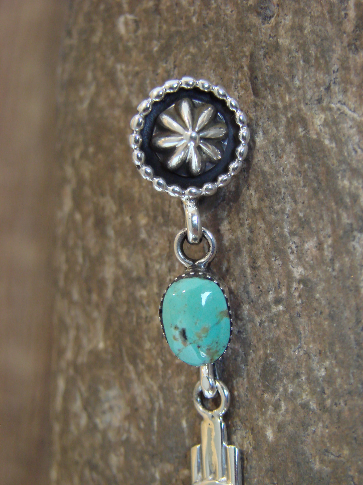 Native American Sterling Silver & Turquoise Zia Pendant by Lee