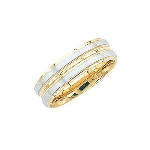 14k two Tone Gold Light Center Milgrain Wedding Band Ring 7 mm size 4 to 13