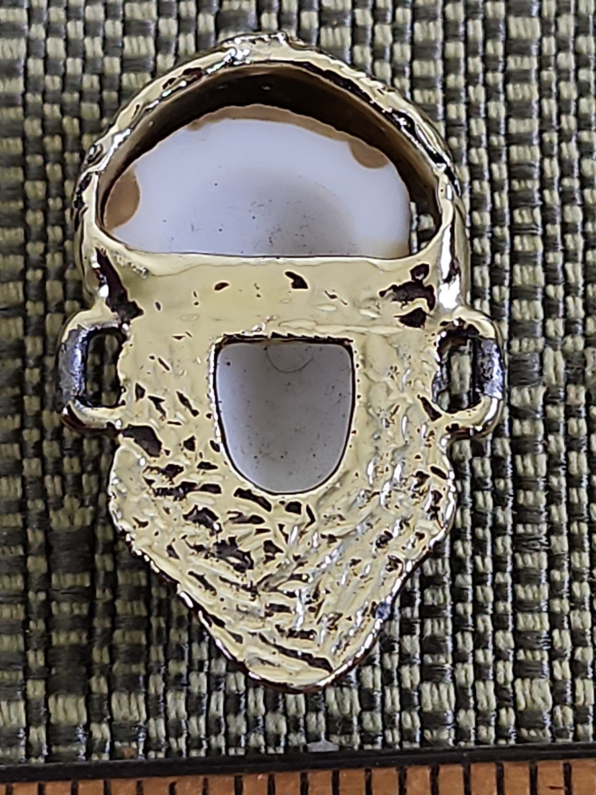 Vintage Resin 1 of 7 Japanese God Face Bracelet Link on Gold Tone Metal Base