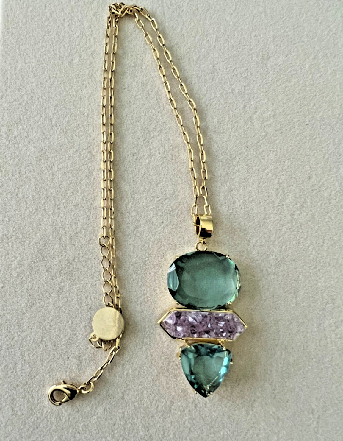 Brazilian Blue Topaz Pendant Faceted & Raw Brazilian Amethyst- Free Shipping!