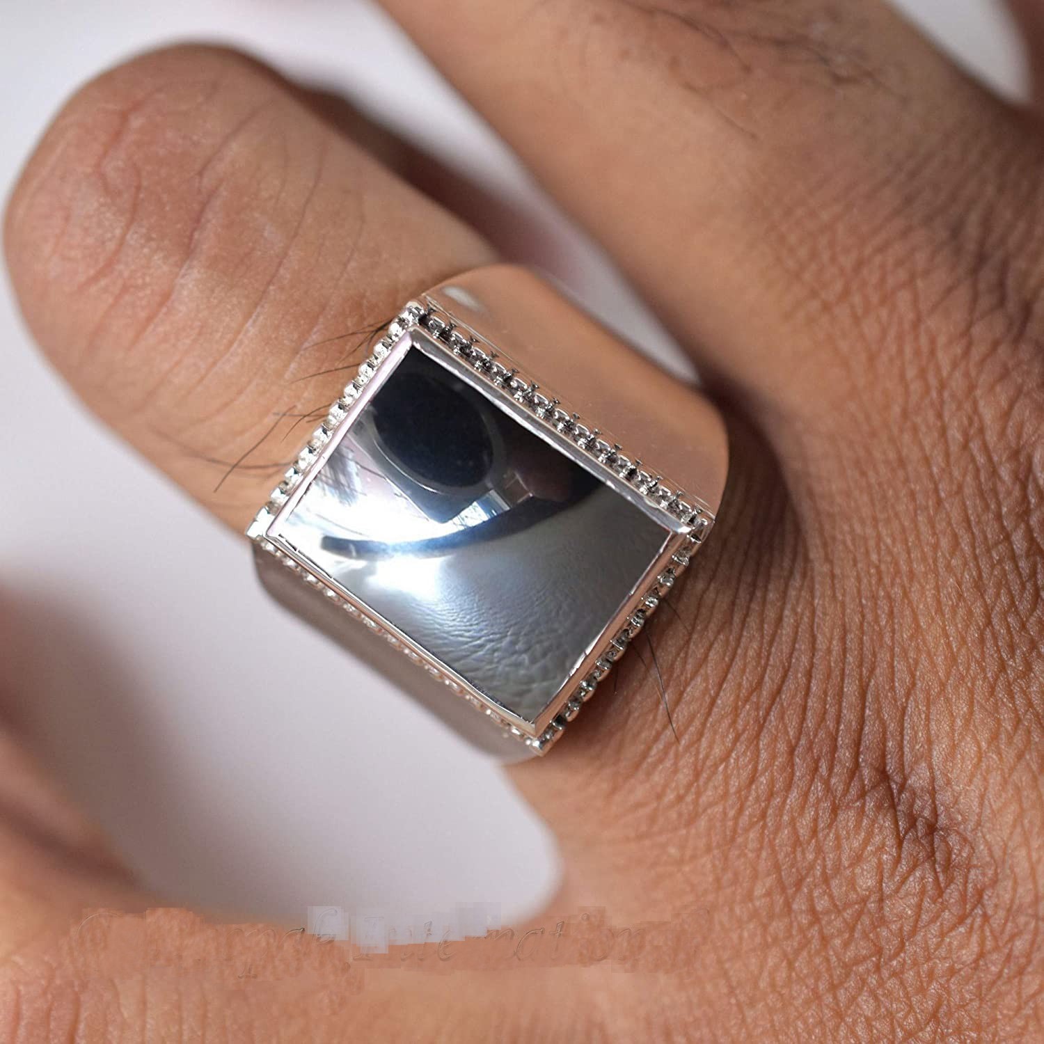 Solid 925 Sterling Silver Natural Black Hematite Gemstone Gift Men’s Unisex Ring
