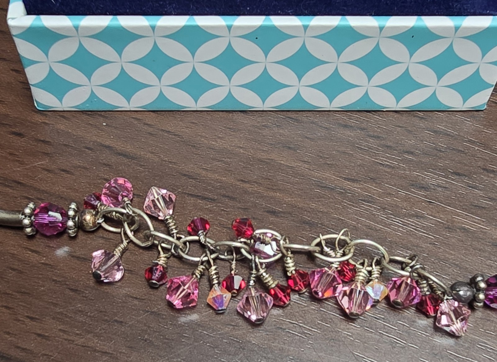 Bella Perlina Charm Bracelet 925 Sterling Silver, Pink, Red Translucent With Box