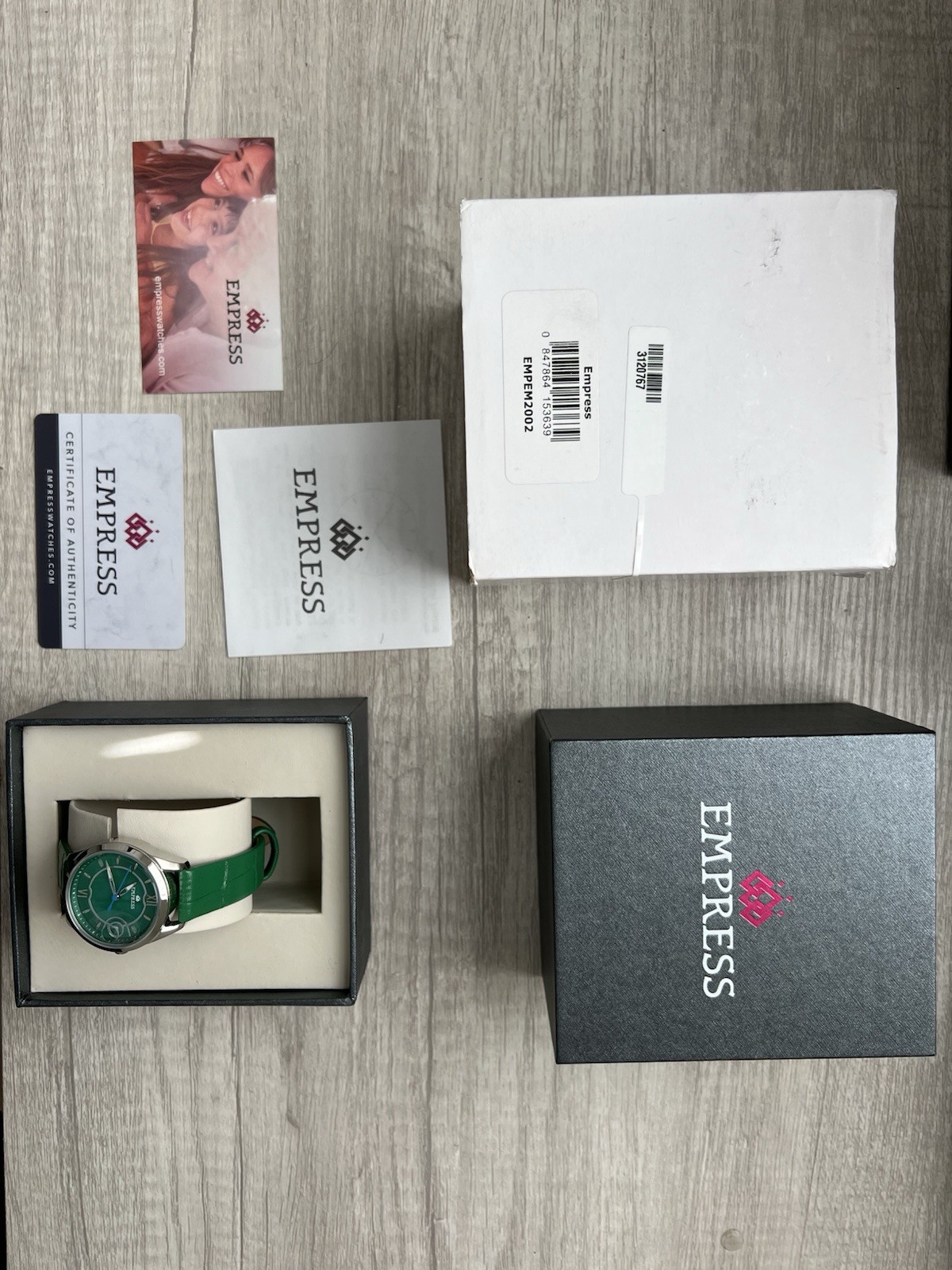 Empress Beatrice Ladies Automatic Green Dial Leather Watch EMPEM2002 – New