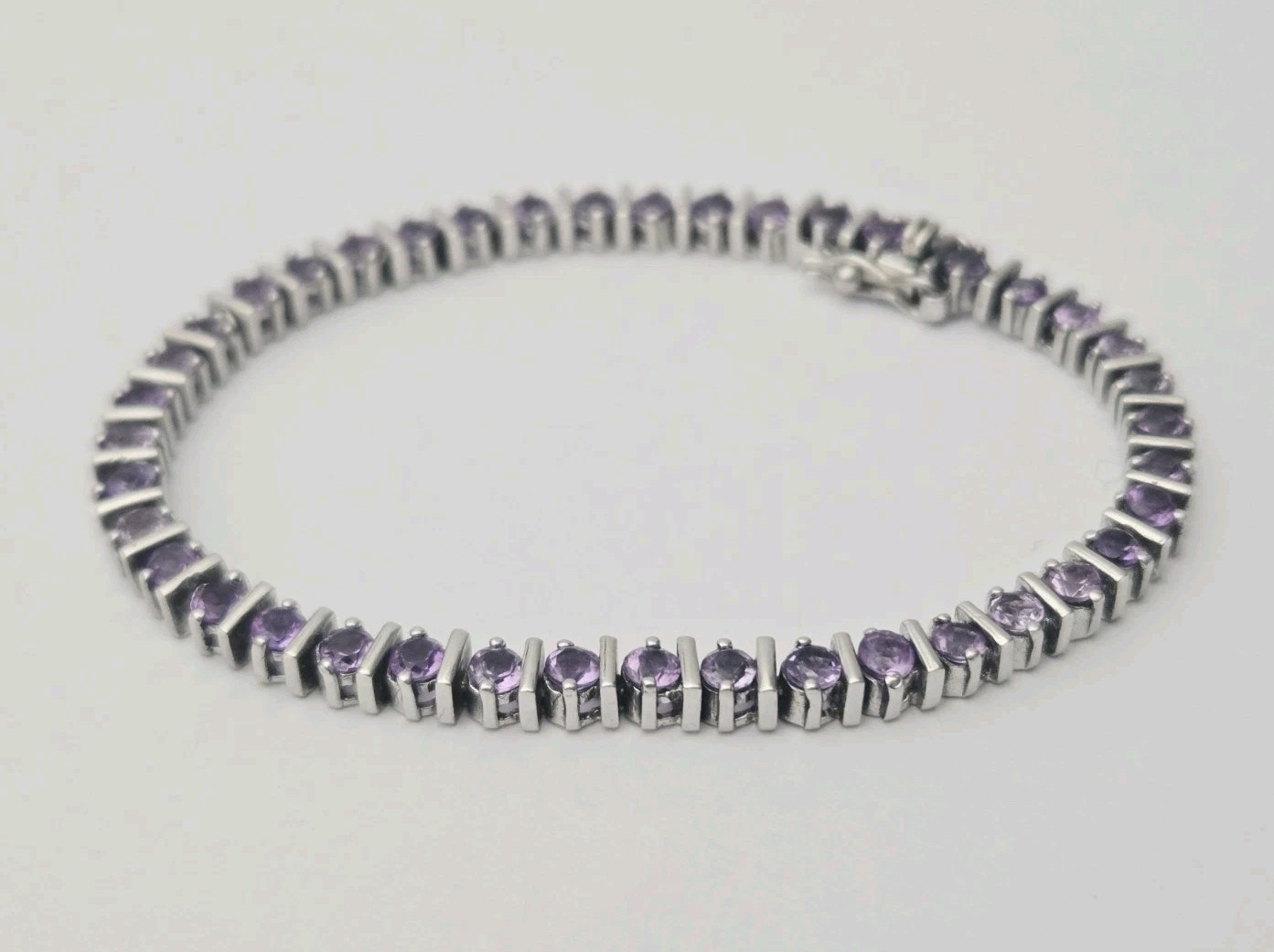 925 Sterling Silver Round Cut Amethyst Women’s Tennis Bracelet 6.7″