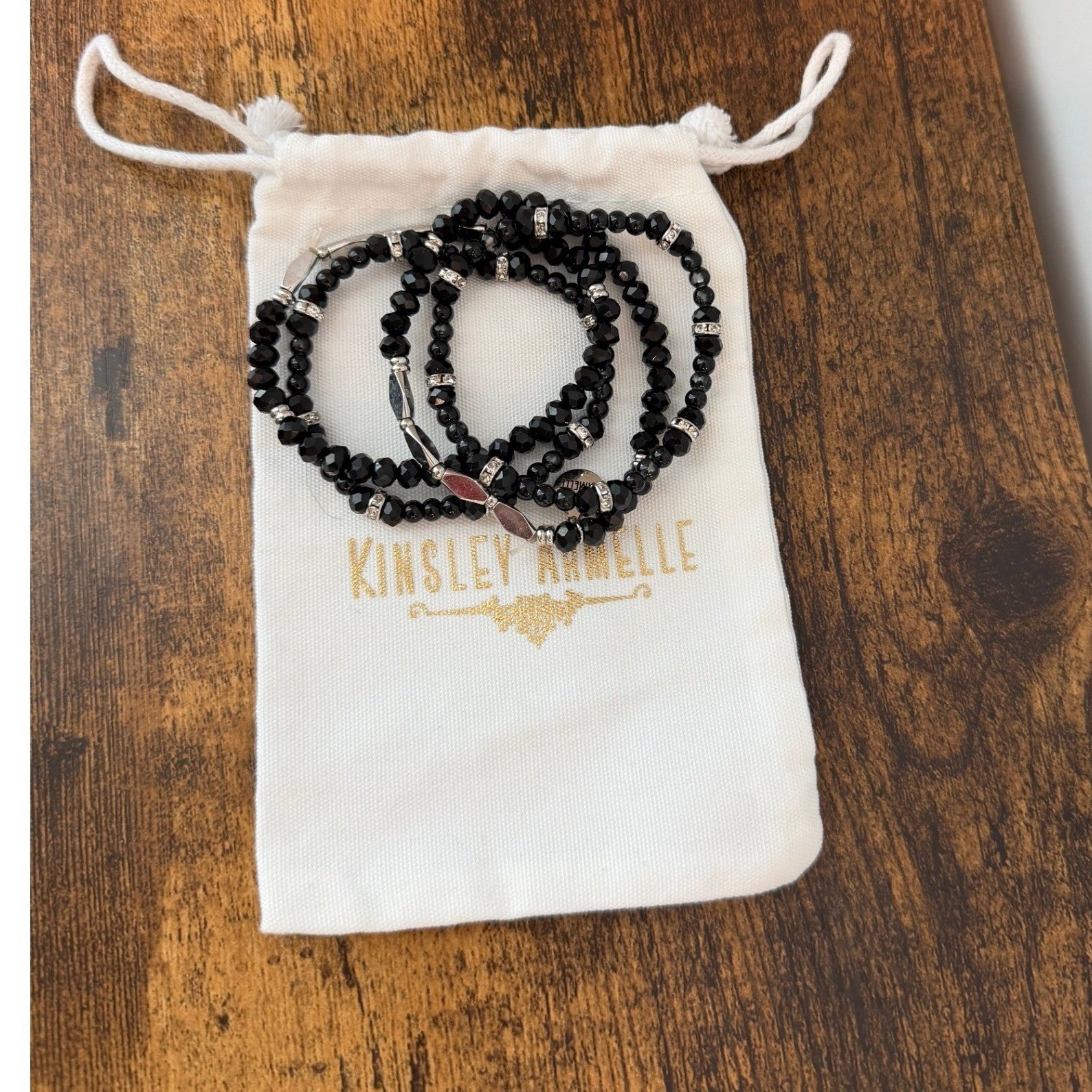 Kinsley Armelle Black Beaded Stretch Bracelet Stack Silver Accents 4 Piece Set