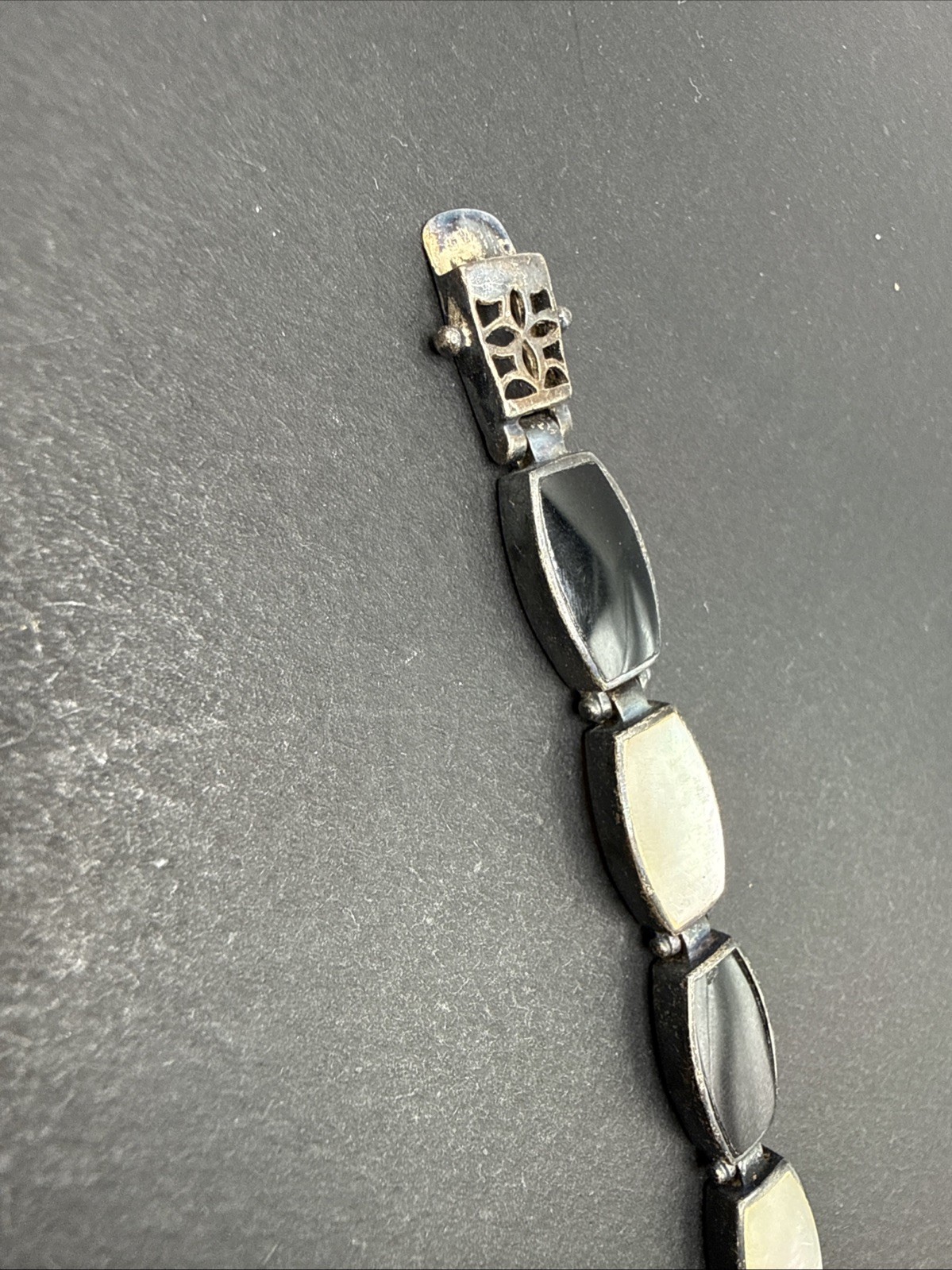 Sterling Silver Stefani Argento Bracelet 925 Black And White Panels 7” Y8