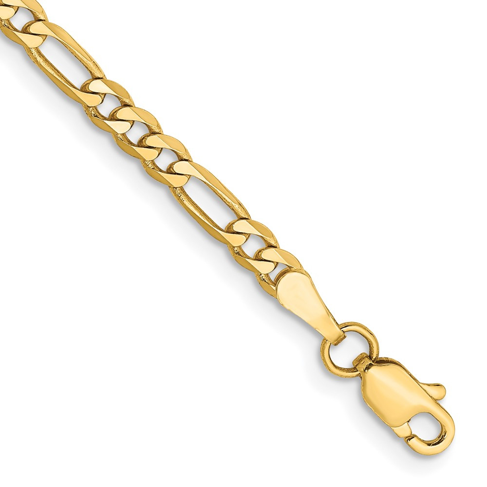 14k Yellow Gold 3.00mm Flat Figaro Link Chain Bracelet 7 Inch