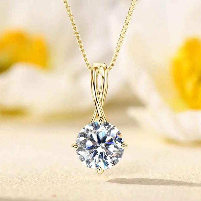 18k Gold Plated 1CT 2CT Round Moissanite Infinity Pendant Necklace for Women GRA