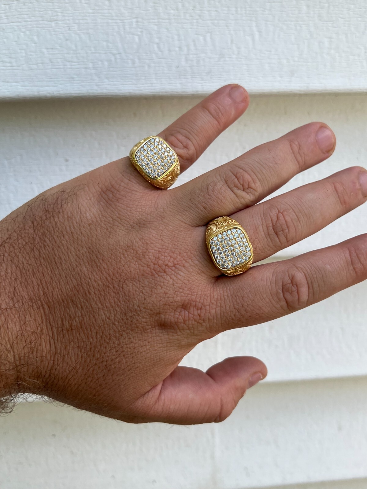 Mens Real Solid 925 14k Gold Plated Iced CZ Ring Hip Hop Size 7 8 9 10 11 12 13