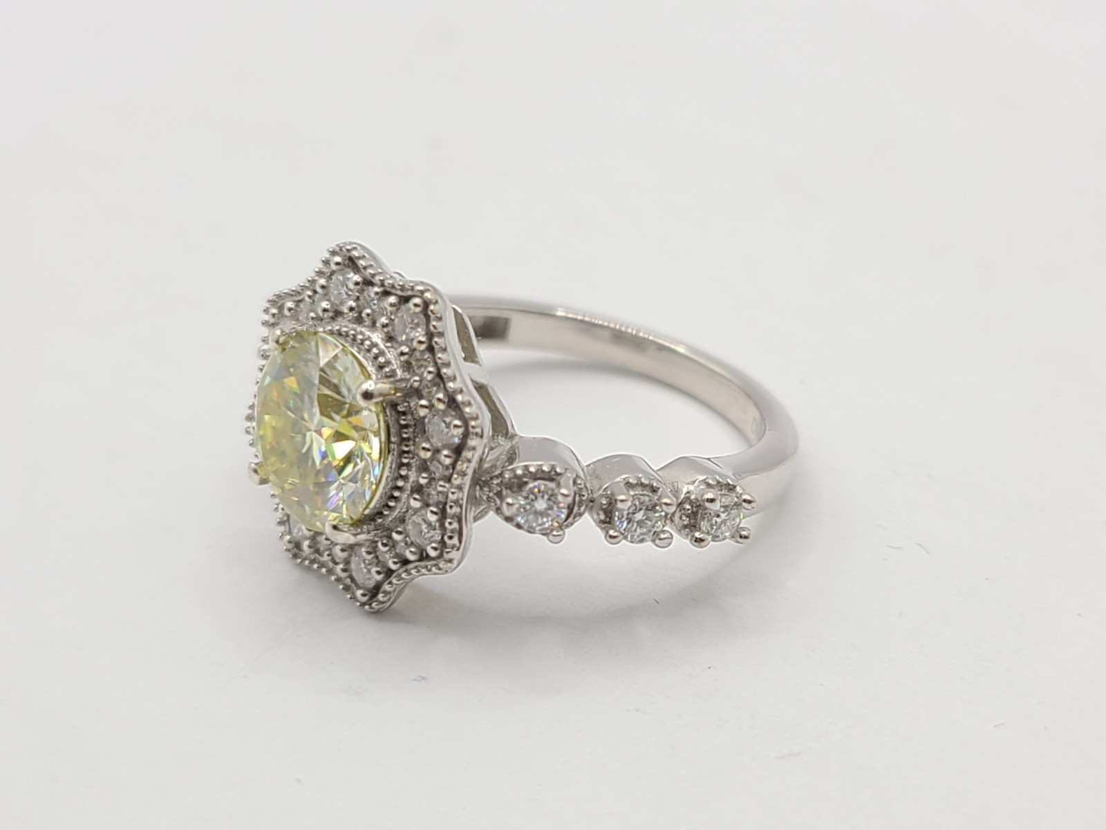 Yellow & White Moissanite 2.30 ctw Sunflower Ring Rhodium Sterling Silver sz 7
