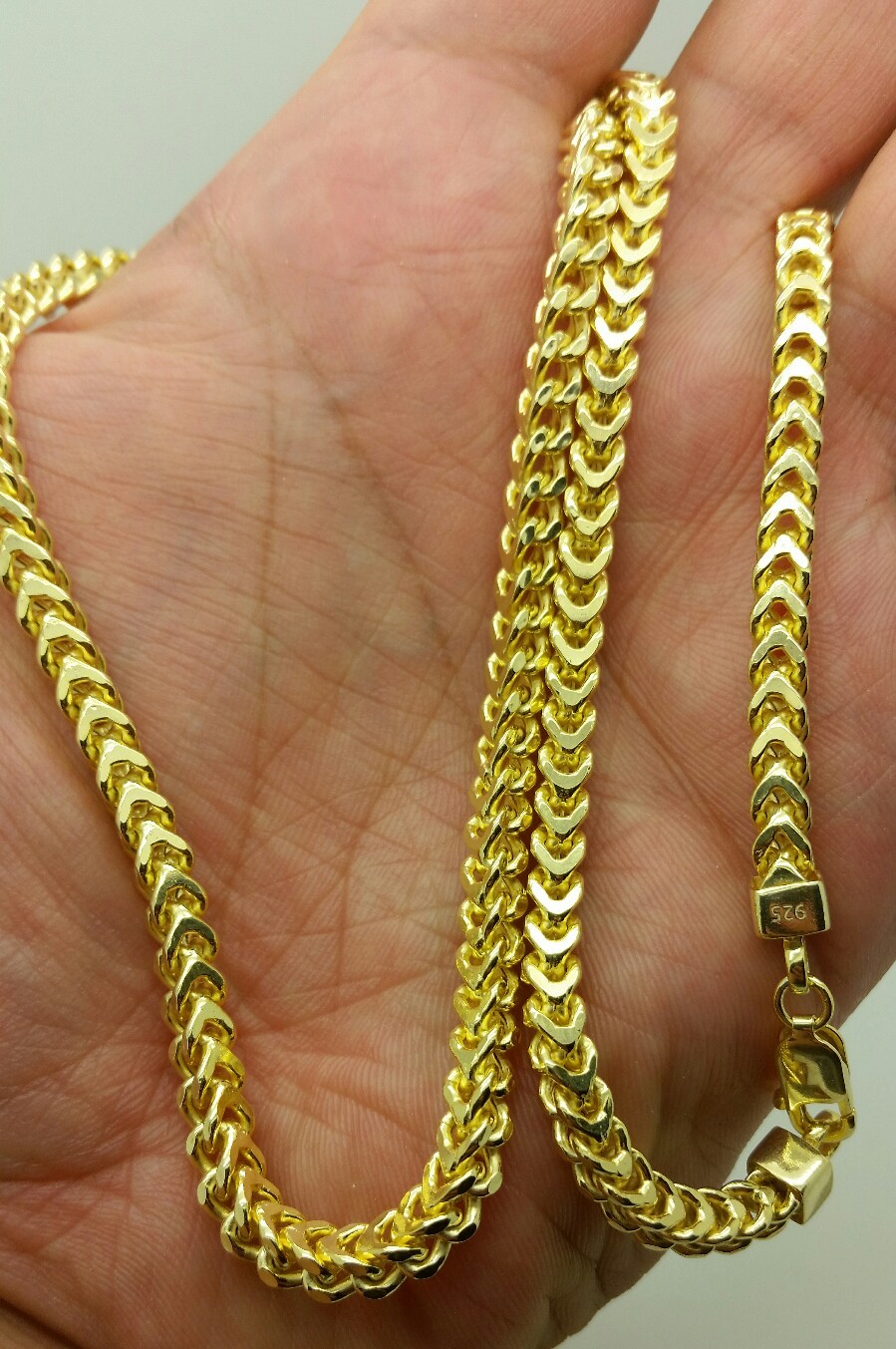 925 Sterling Silver 14k Gold Hollow Square Box Franco Link Chain 4mm