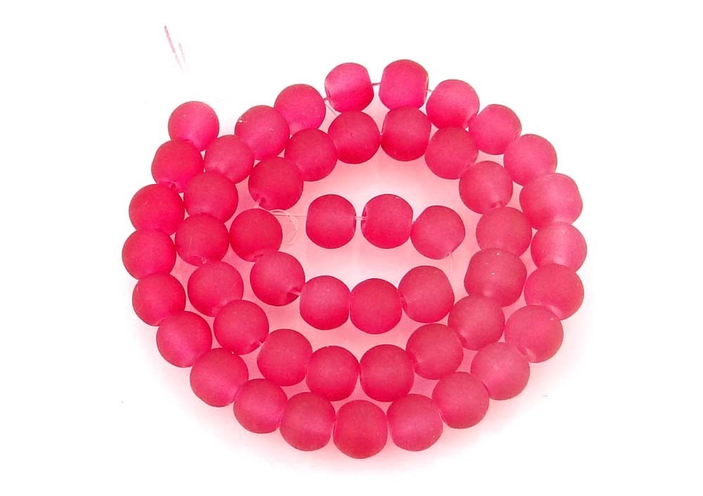 50 Czech Frosted Sea Glass Round / Rocaille Beads Matte Crimson / Raspberry 6mm