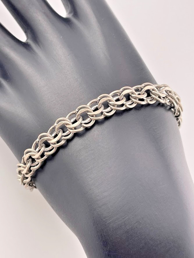 VINTAGE BA BALLOU NS SNAP STERLNG SILVER 8MM DOUBLE CHAIN BRACELET 6″ 15.7G 3782