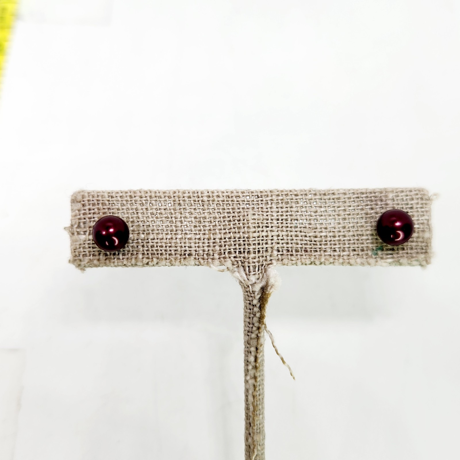Sterling Silver Red Burgundy Faux Pearl Earrings Glass Studs Dainty Classic