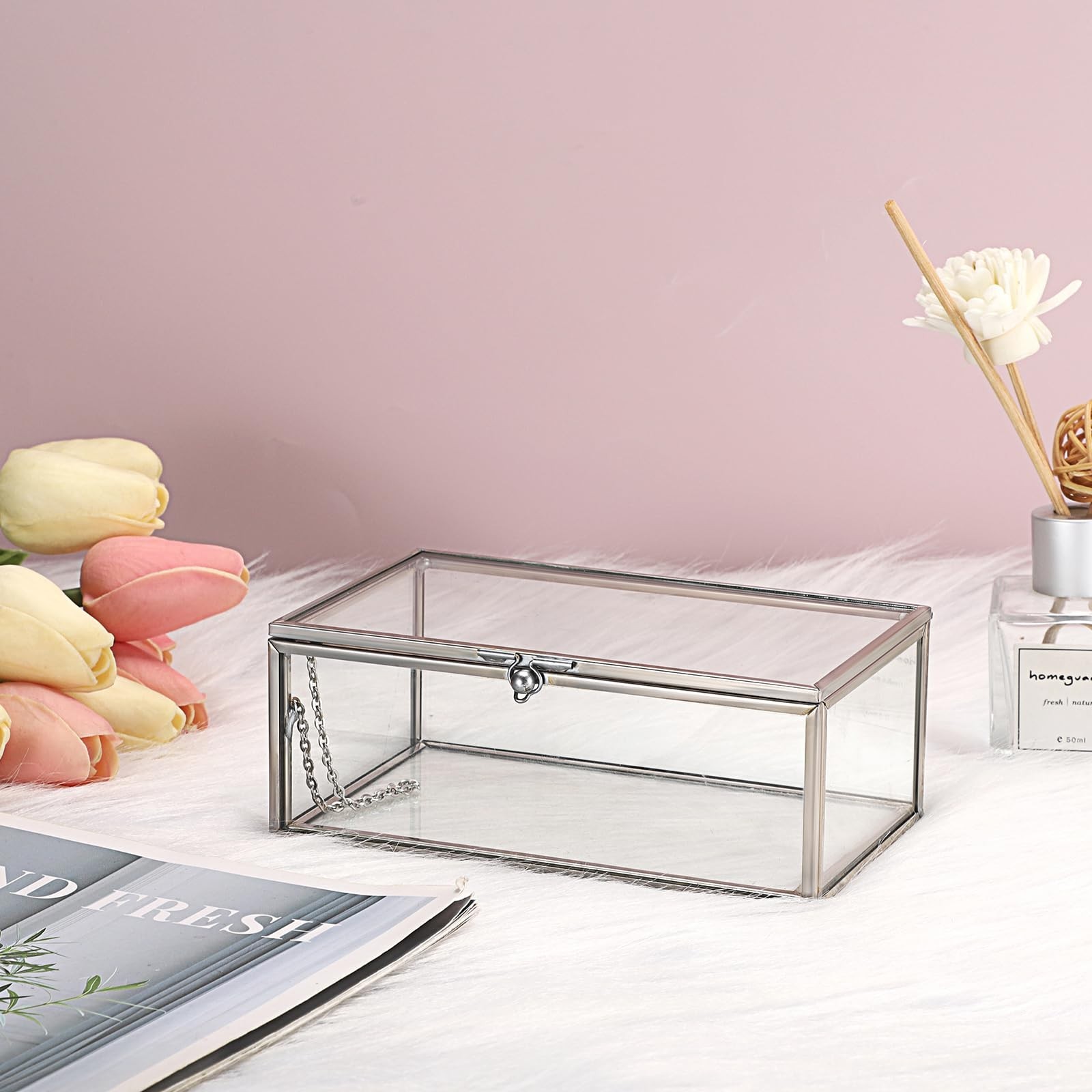 Vintage Glass Keepsake Box | Small Jewelry Display Case & Organizer for Rings, B