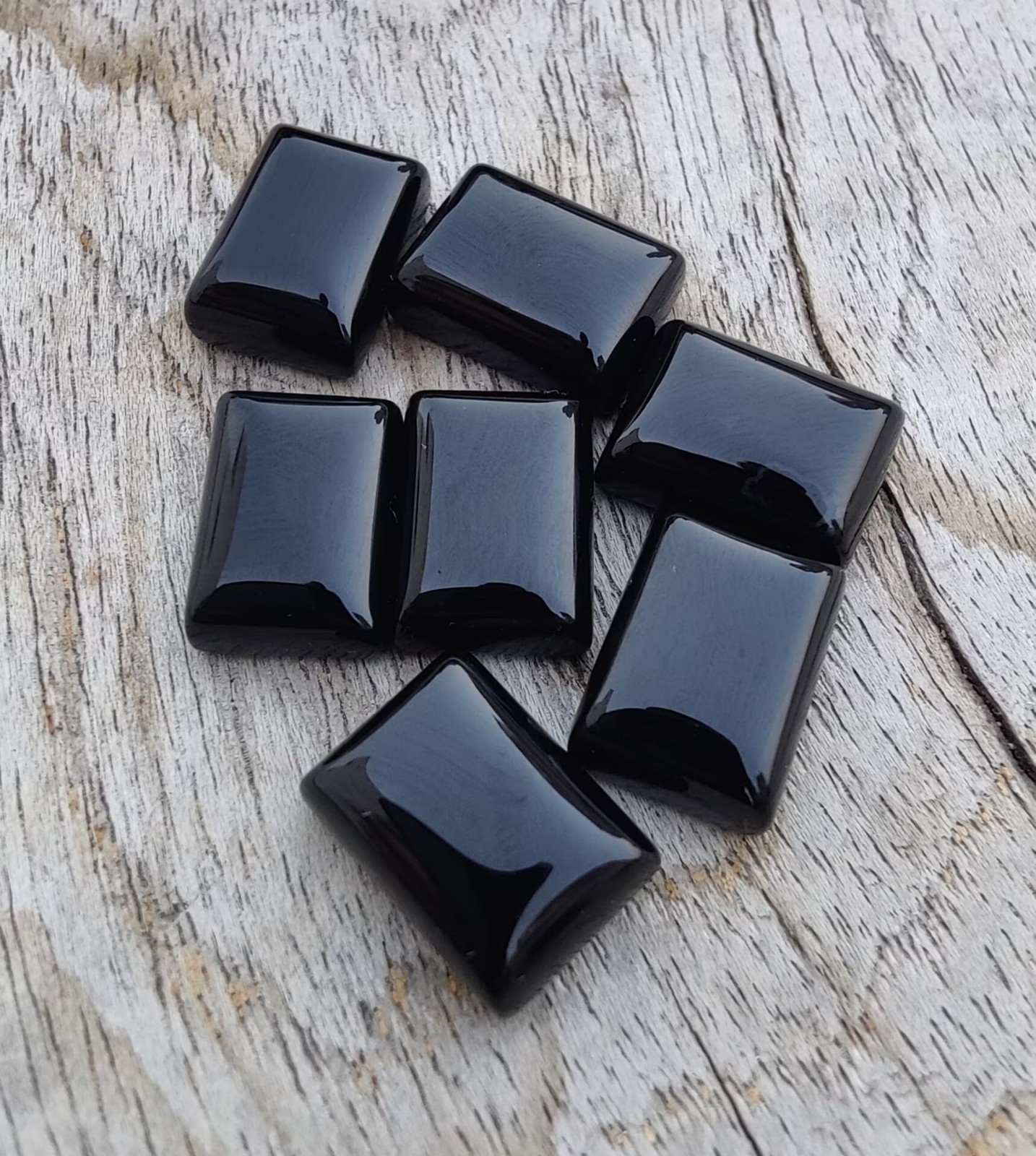 AAA Black Onyx Rectangle Cabochon Natural Polished Gemstone For Jewelry