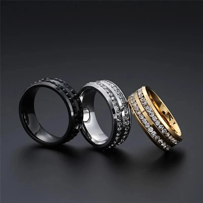 8mm Stainless Steel Wedding Silver/Gold Band Men Women Couple CZ Ring Size 5-13