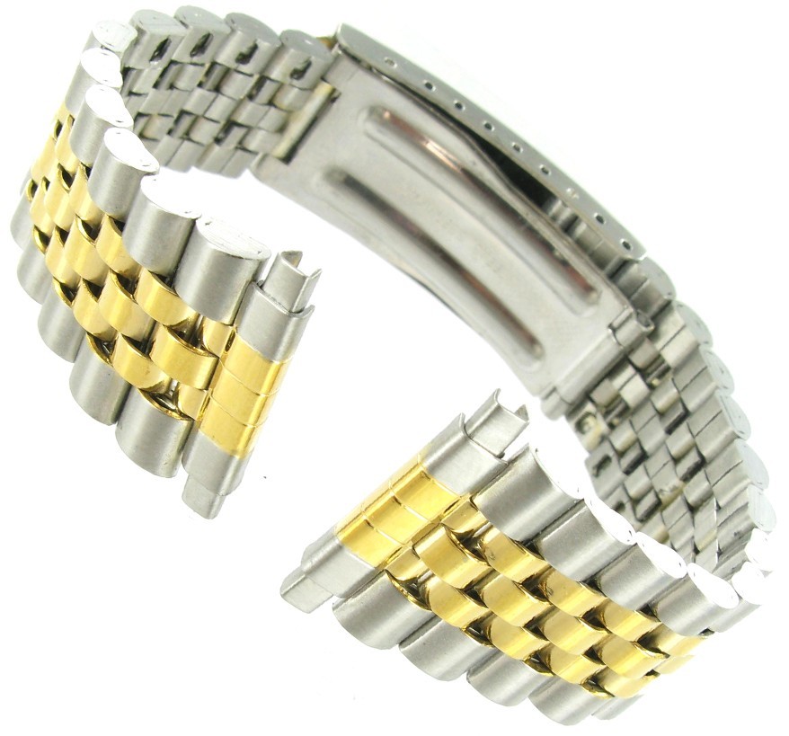 16-22mm Kreisler Two-Tone Stainless Non-Allergy Fold Clasp Mens Watch Band 402T
