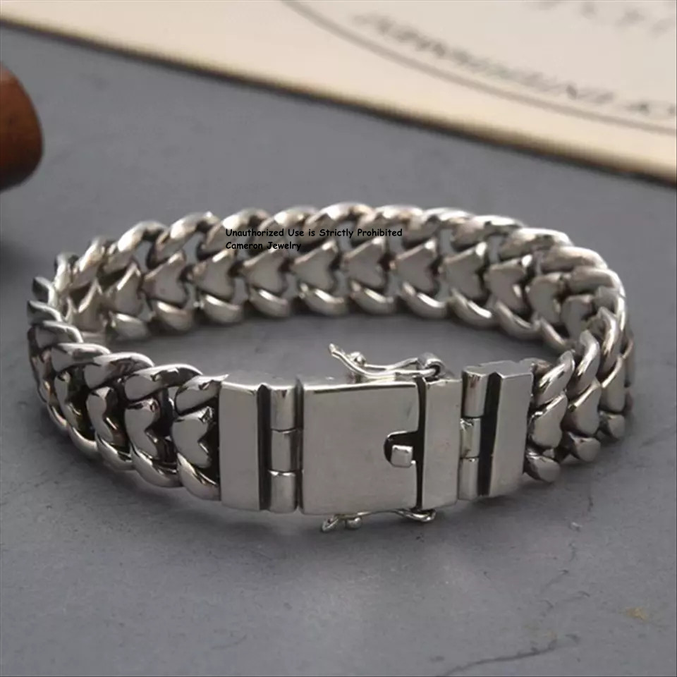 Pure S925 Sterling Silver Chain Men 16mm Curb Link Bracelet 87-88g 8.26inch L