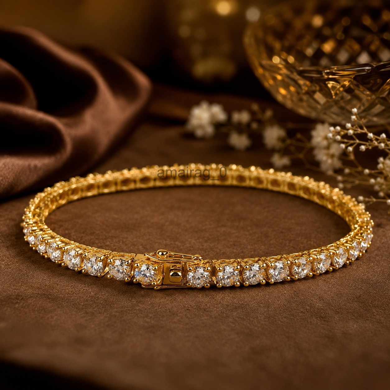 7.5″ HPHT White Diamond Unisex Tennis Bracelet VVS1 Yellow Gold Finish Certified