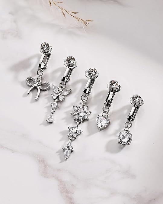 5 Pcs Fake Belly Clip On Dangle Belly Button Rings Faux Navel Ring for Women