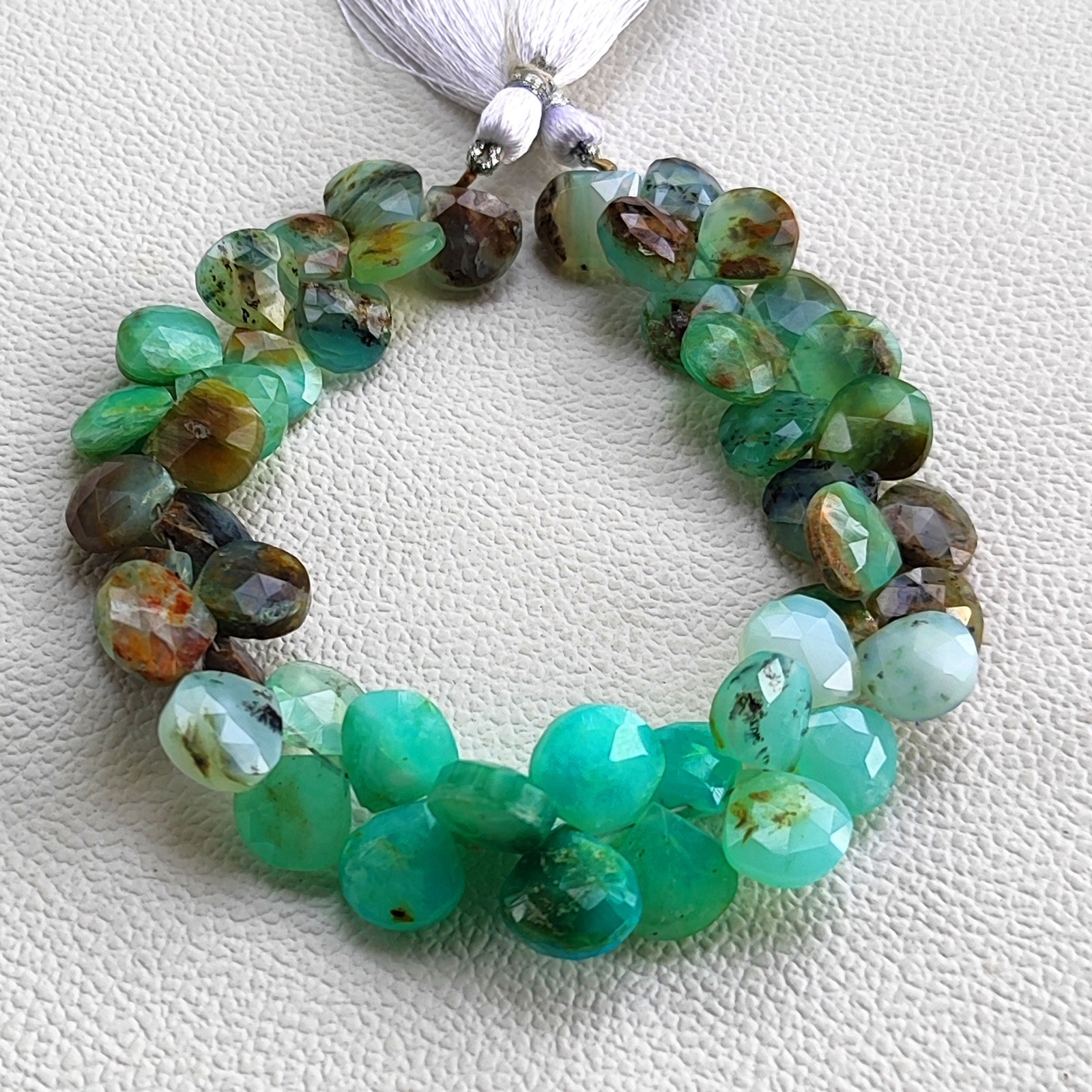 Natural Peruvian Opal Heart Faceted Gems Briolette Beads 11 mm 8 Inch Strand