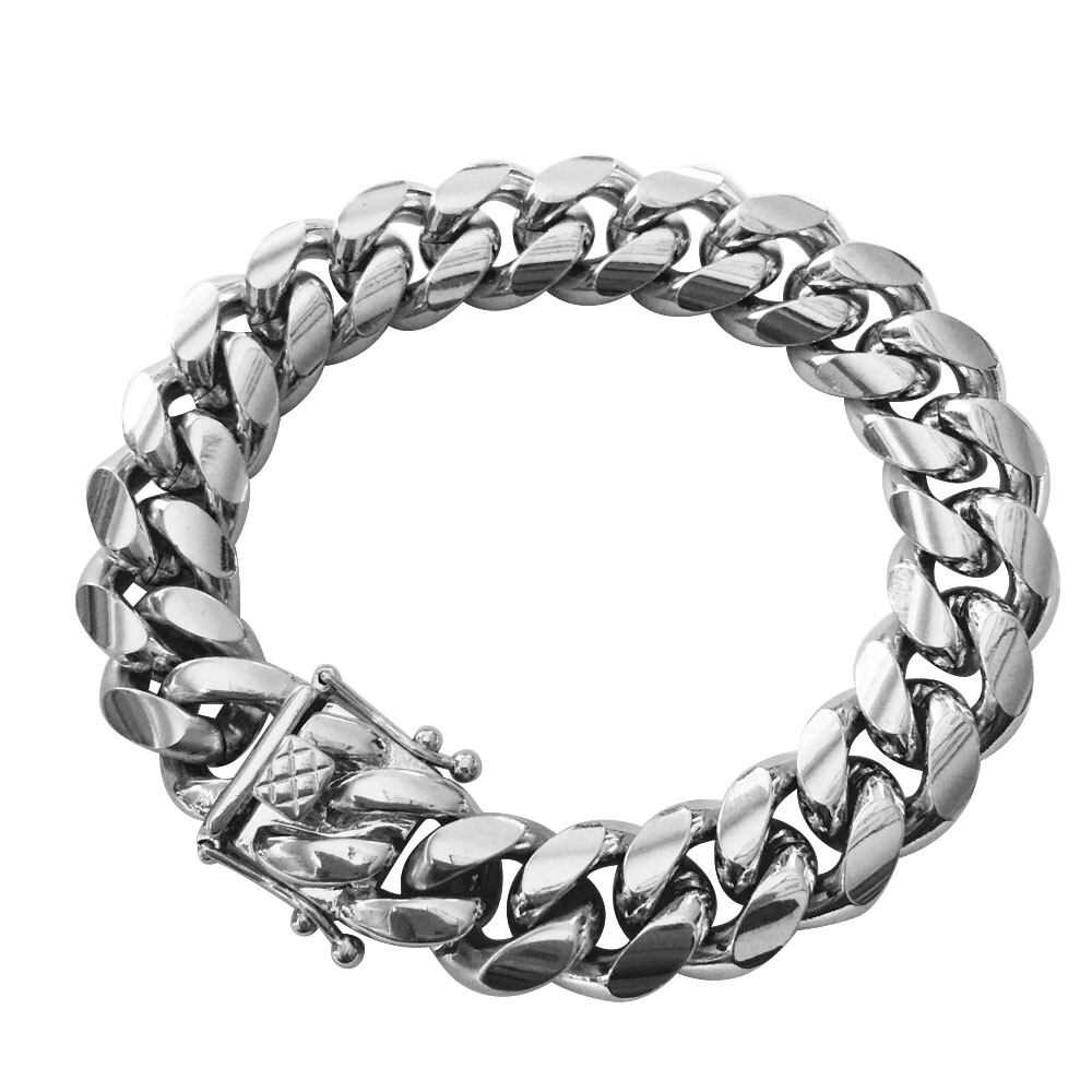 Men’s Heavy Miami Cuban Link Chain & Bracelet Combo Set Silver Stainless Steel