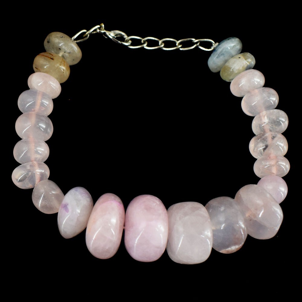 Dazzling Rose Quartz ,Moonstone 218.00 Cts Beaded Beautiful Bracelet VK 53 E680