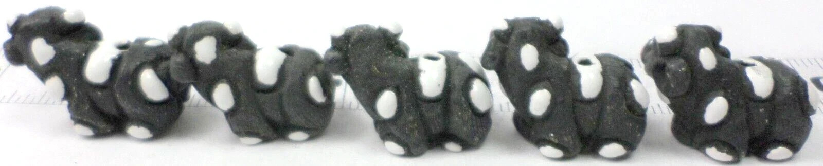 5 Vintage Ceramic Peru White Spotted Black Cow Animal Beads /Charms 26x26x18mm