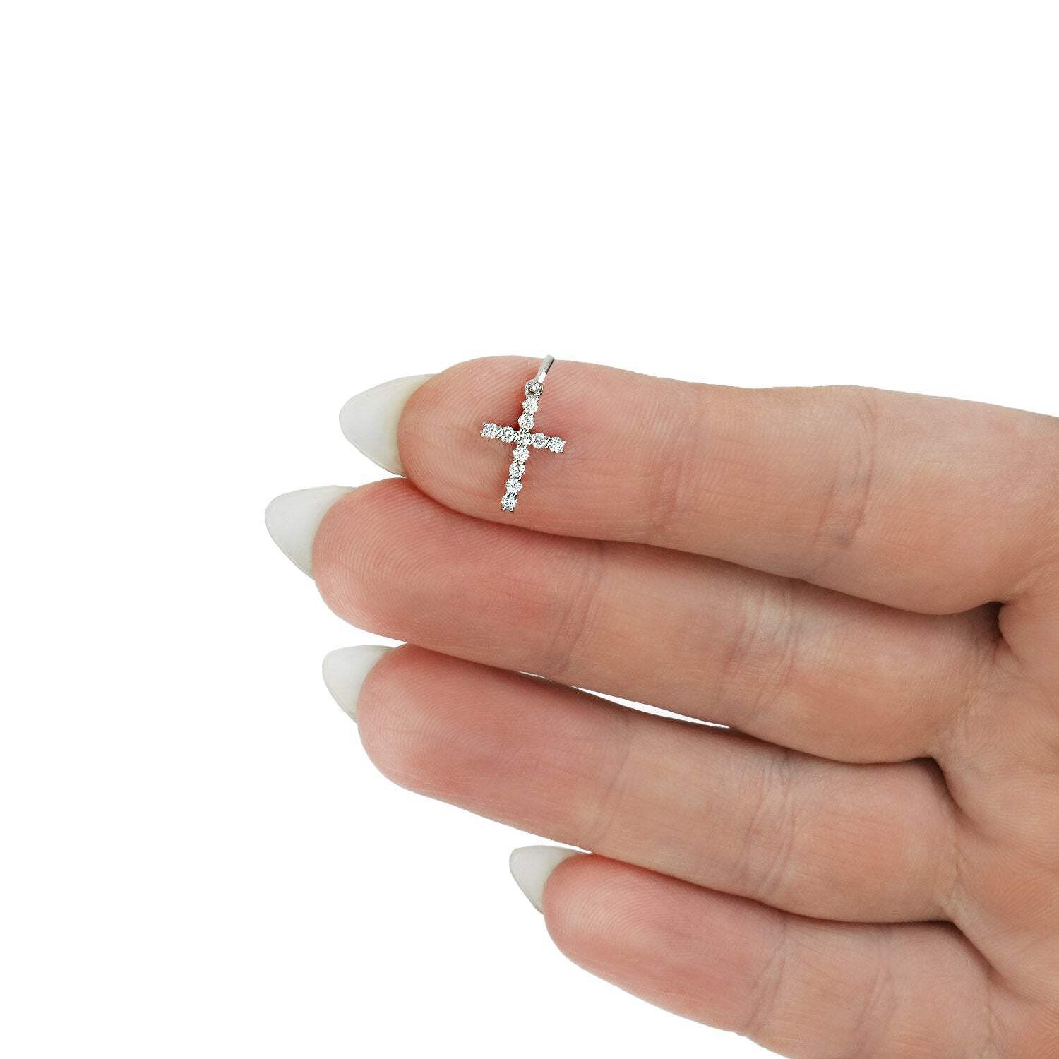 0.15 CTW Lab-Grown Diamond 14K White Gold Cross Pendant 0.6″