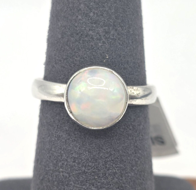 Genuine Opal 8.7 mm Round Ring Size 8 Sterling Silver 925 Handmade NWT