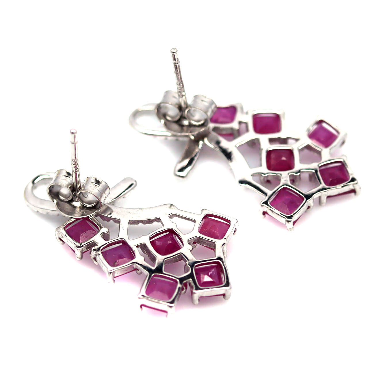 Gemstone Heated 3 x 3 MM. Red Ruby & White Zircon Earrings 925 Sterling Silver