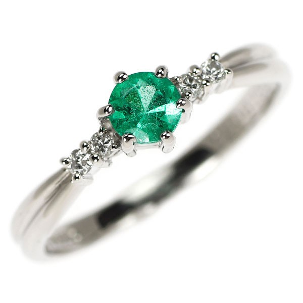 Pt850 emerald diamond ring 0.27ct D0.06ct – Auth free shipping from Japan- Auth