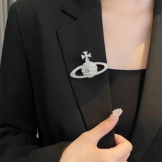 Saturn Planet Brooch Pin for Women Ladies Dainty Rhinestone Star Lapel Pin – 01