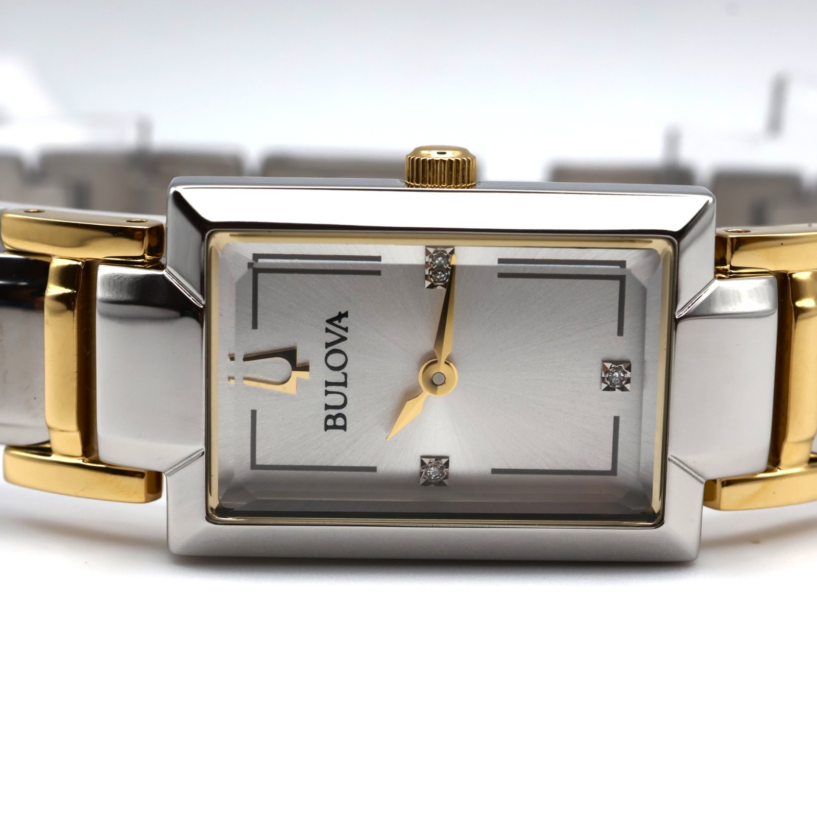 Bulova Diamond Womens Watch Silver Dial Crystal Markers Two Tone 98P229