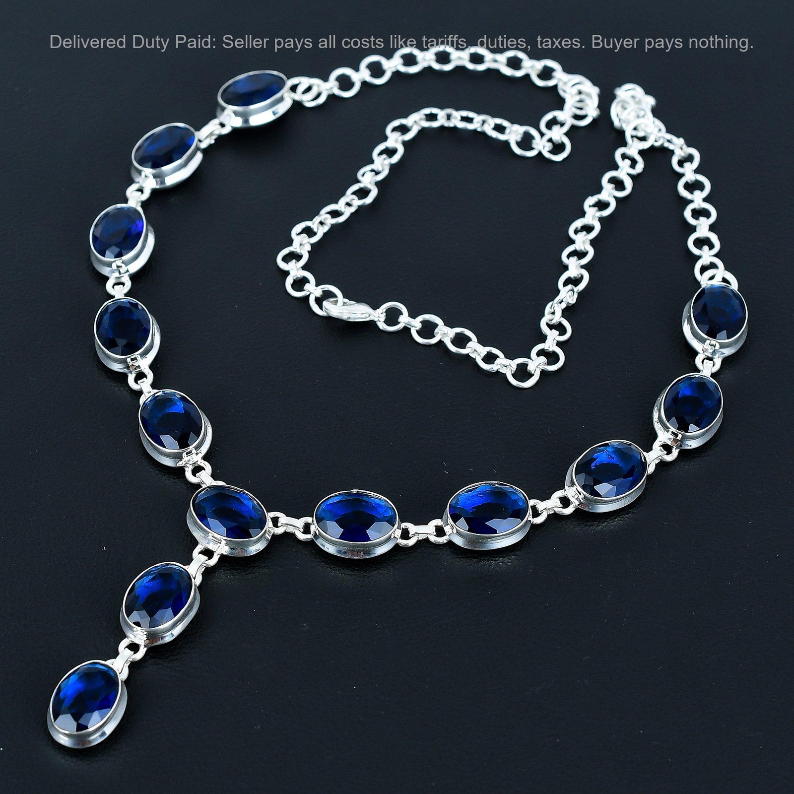 Oval Natural Iolite 925 Silver Wedding Anniversary Chain Ethnic Artisan Necklace