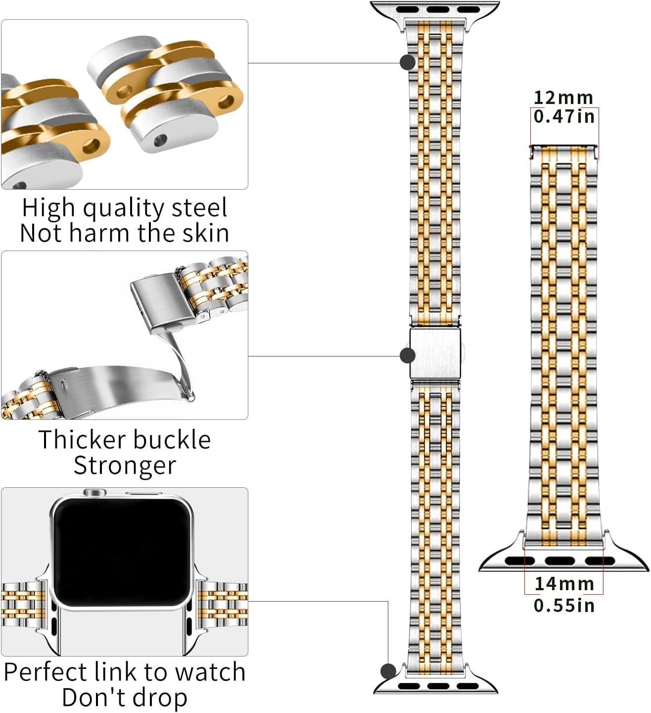 Slim Watch Band Compatible with Apple Watch 41mm 45mm 42mm 44mm 40mm 38mm Metal