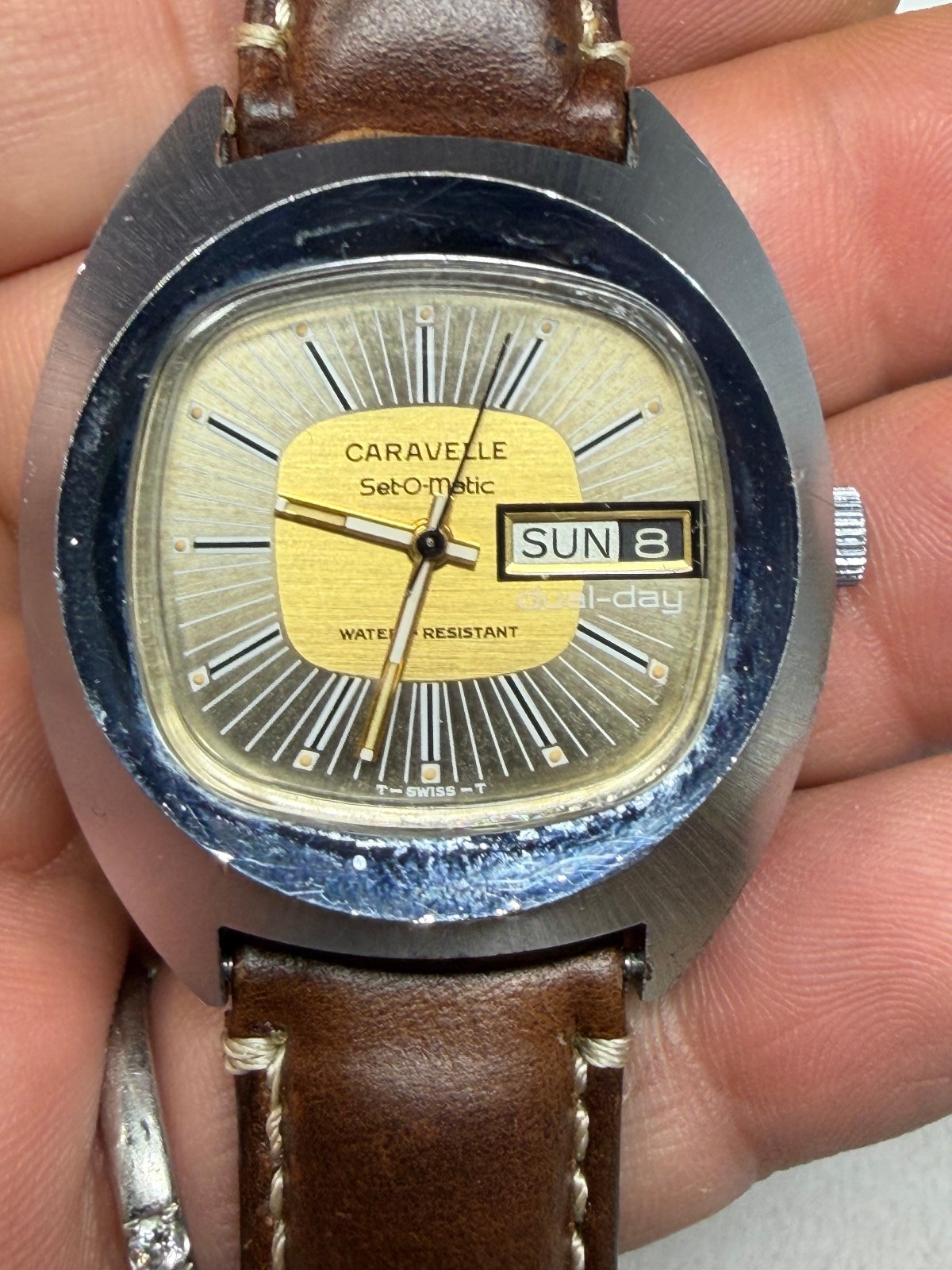 Caravelle watch Set-O-Matic Automatic 17J Swiss Day Date Men’s working 1970’s