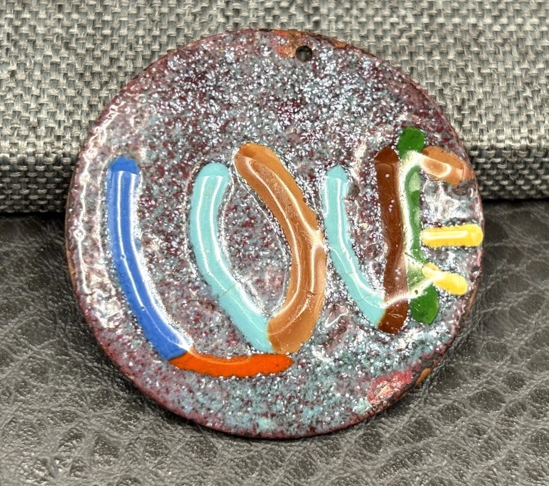 Handmade “LOVE” Enamel Copper Pendant Brooch Colorful Abstract Circle Art Pin
