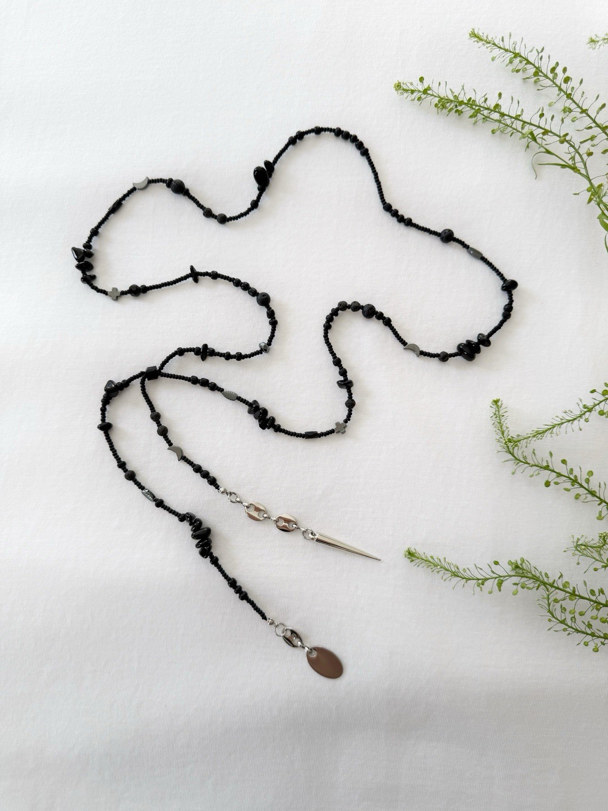 Everyday Black Handmade Necklace with Natural Stones – Agate, Lava & Hematite